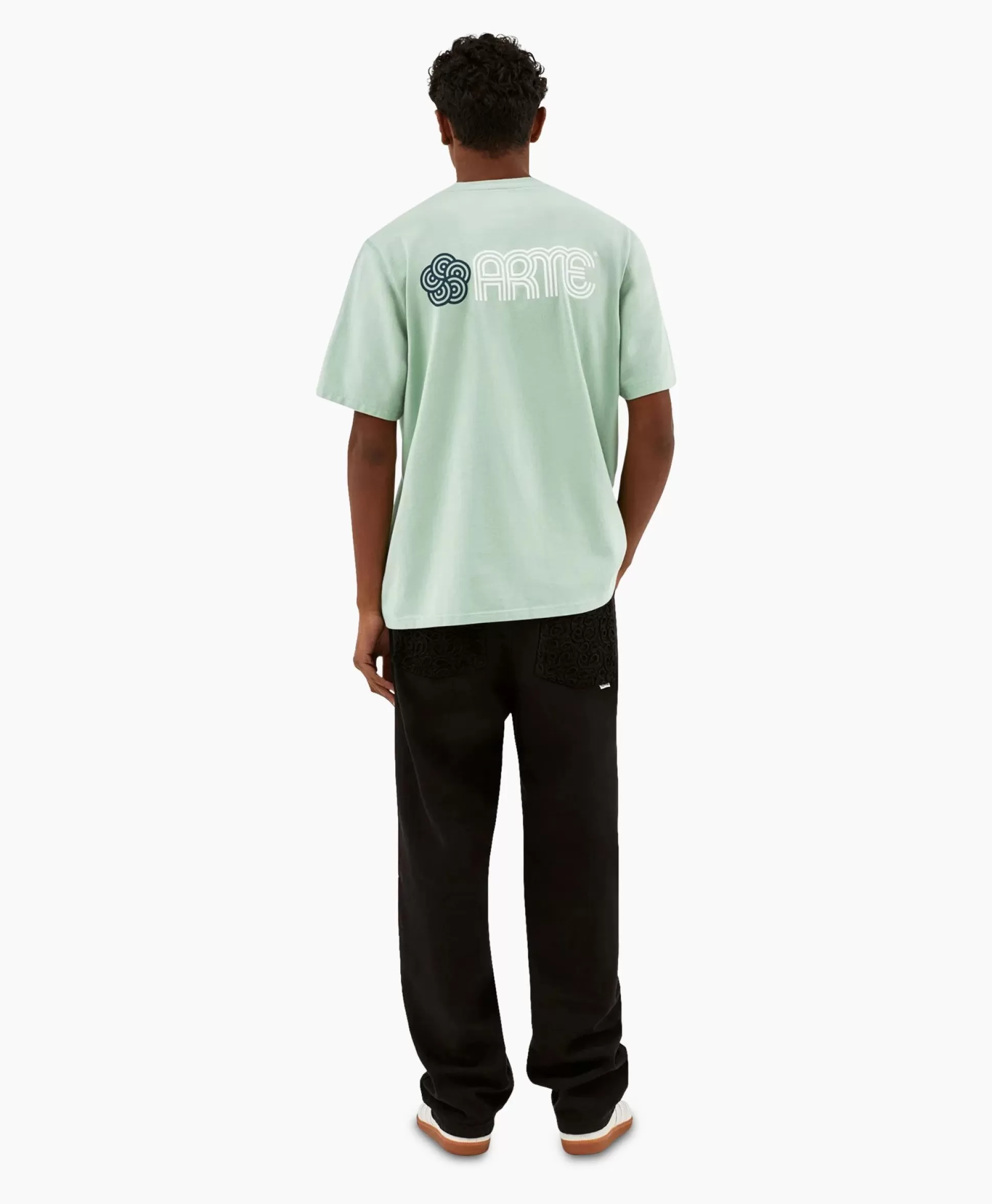 Sale T-Shirt Korte Mouw Circle Flower Back Front Print Groen Heren T-Shirts