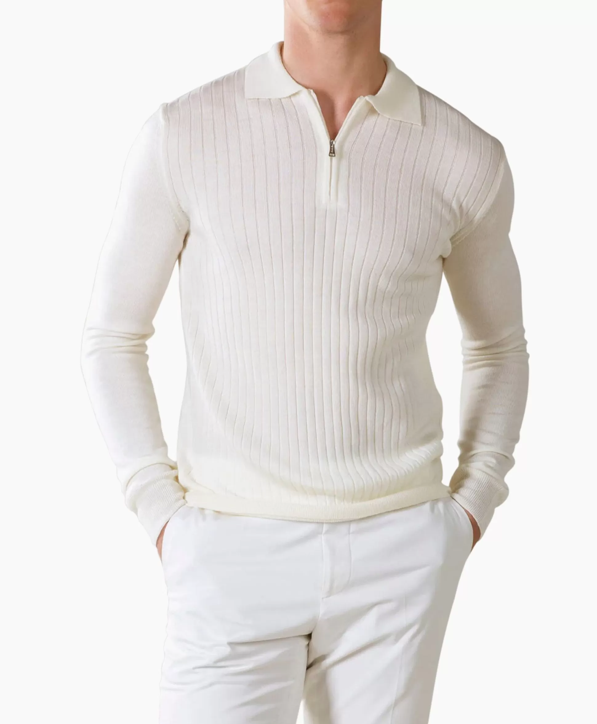 New Pullover Rib Zip Polos Ls Ivoor / Naturel Heren Truien
