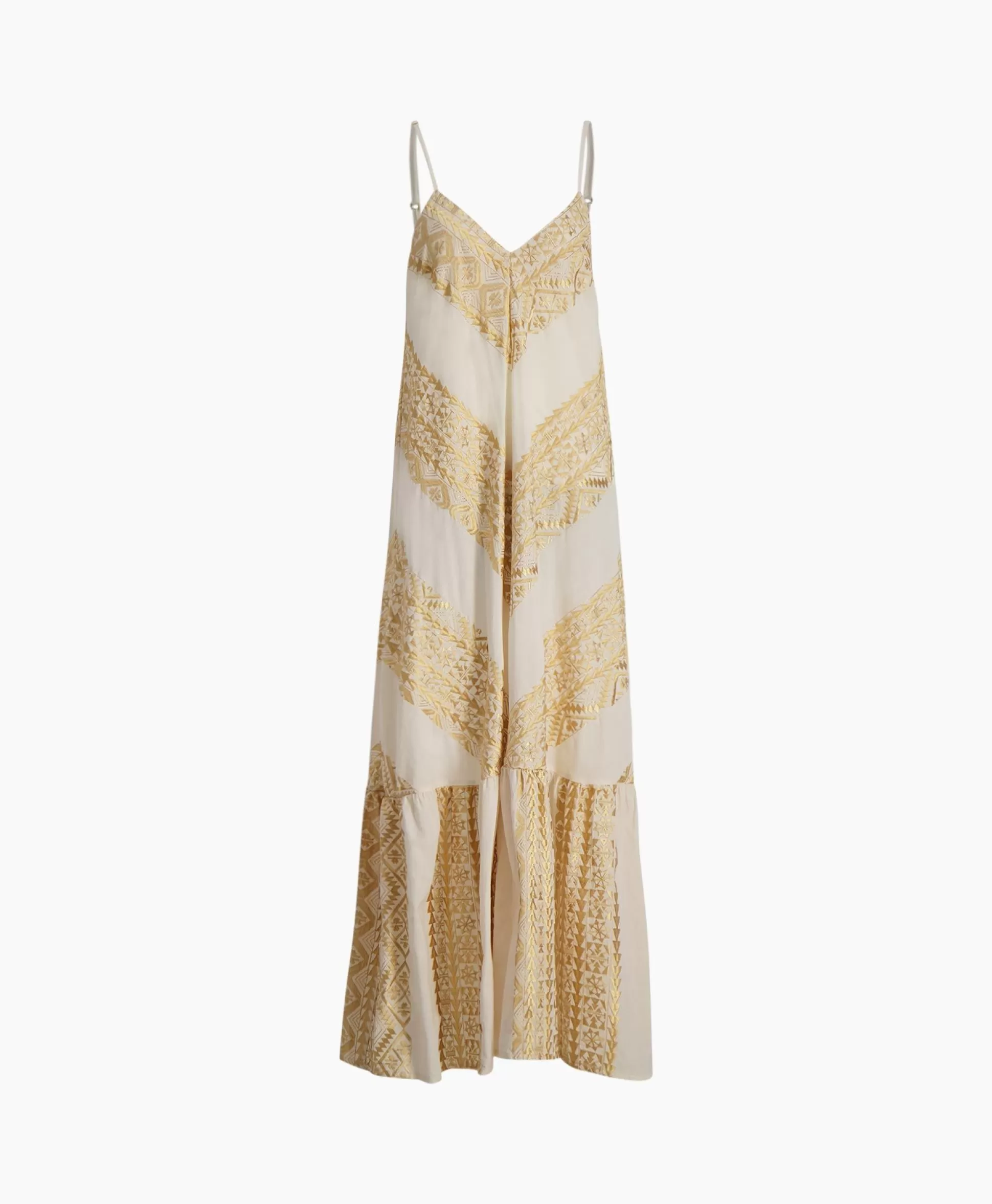 Outlet Maxi Jurk Long All Over Old Straps Ivoor / Naturel Dames Bruiloftskleding