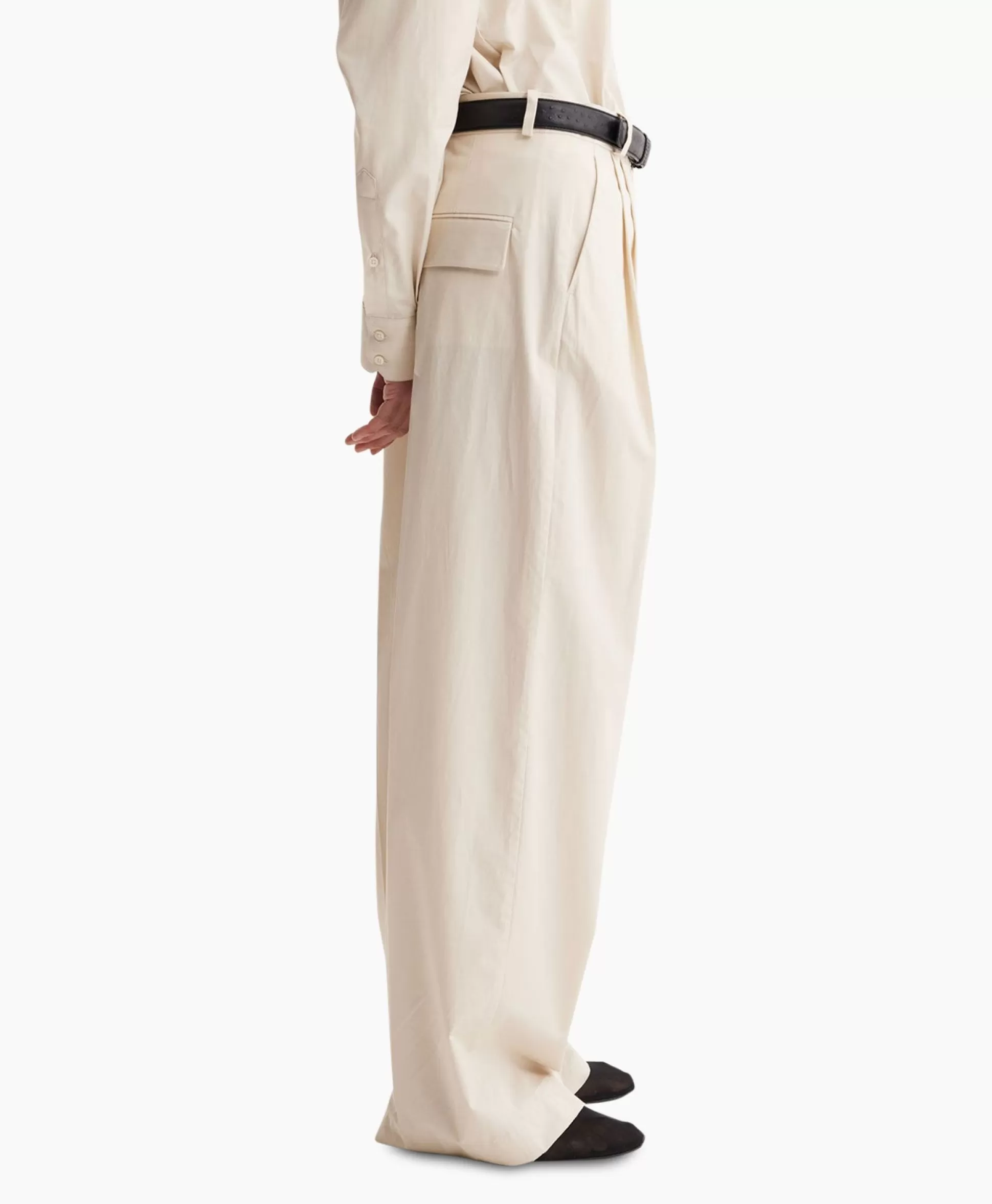 Cheap Pantalon Wide Leg Pleated Chino Zand Dames Broeken