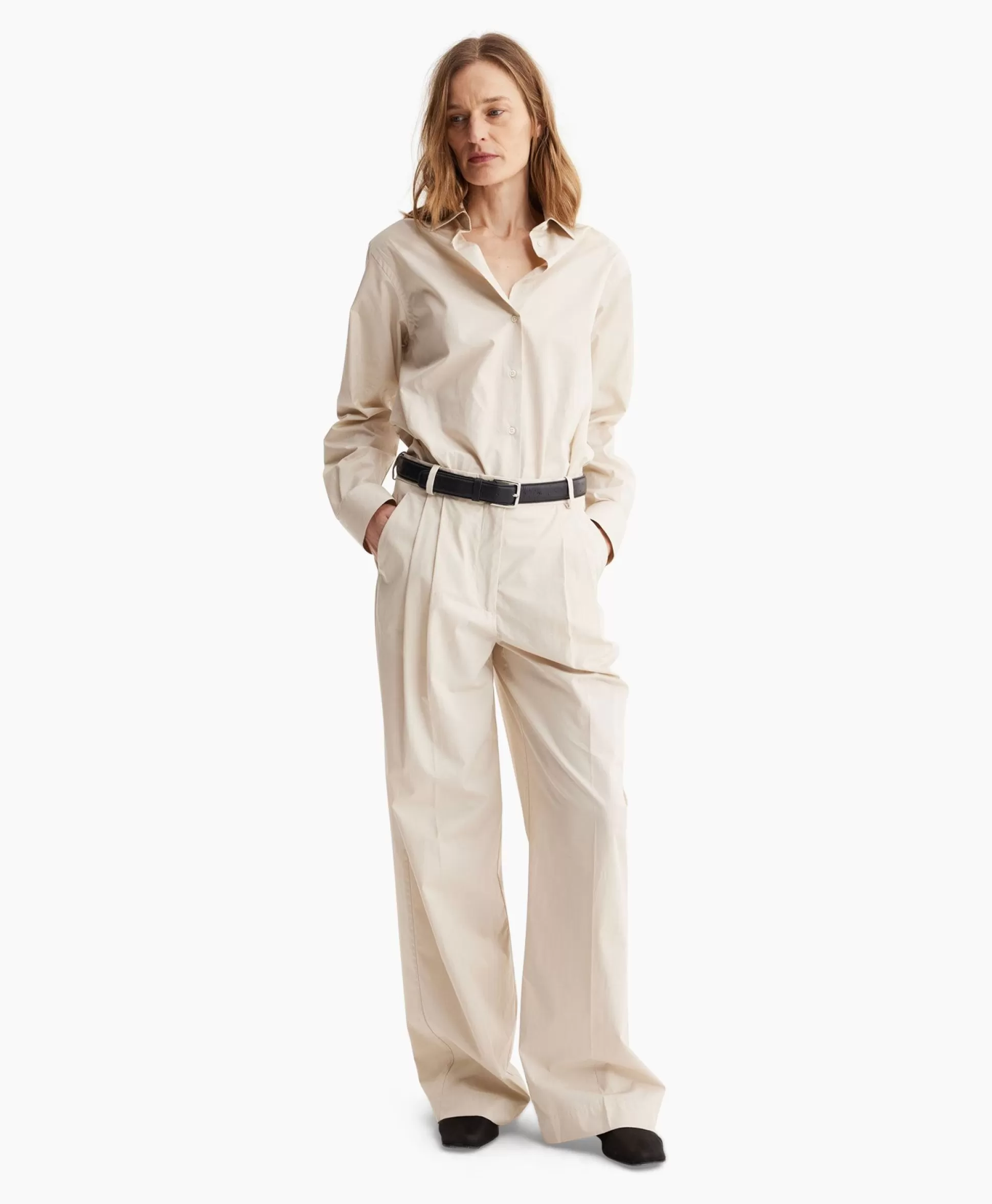 Cheap Pantalon Wide Leg Pleated Chino Zand Dames Broeken