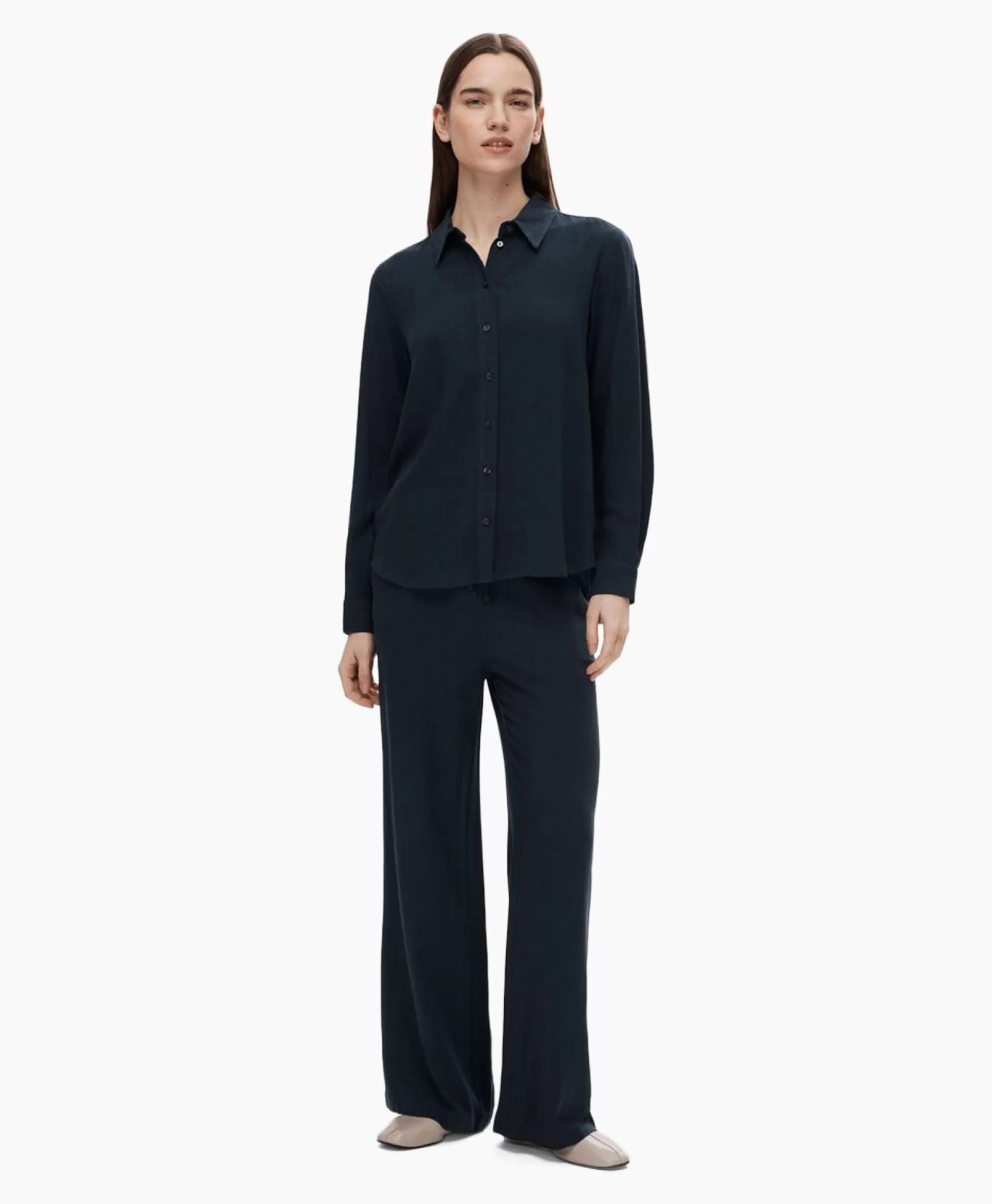 Clearance Broek Viva-Gulia Mw Long Linen Pant No Donker Blauw Dames Broeken